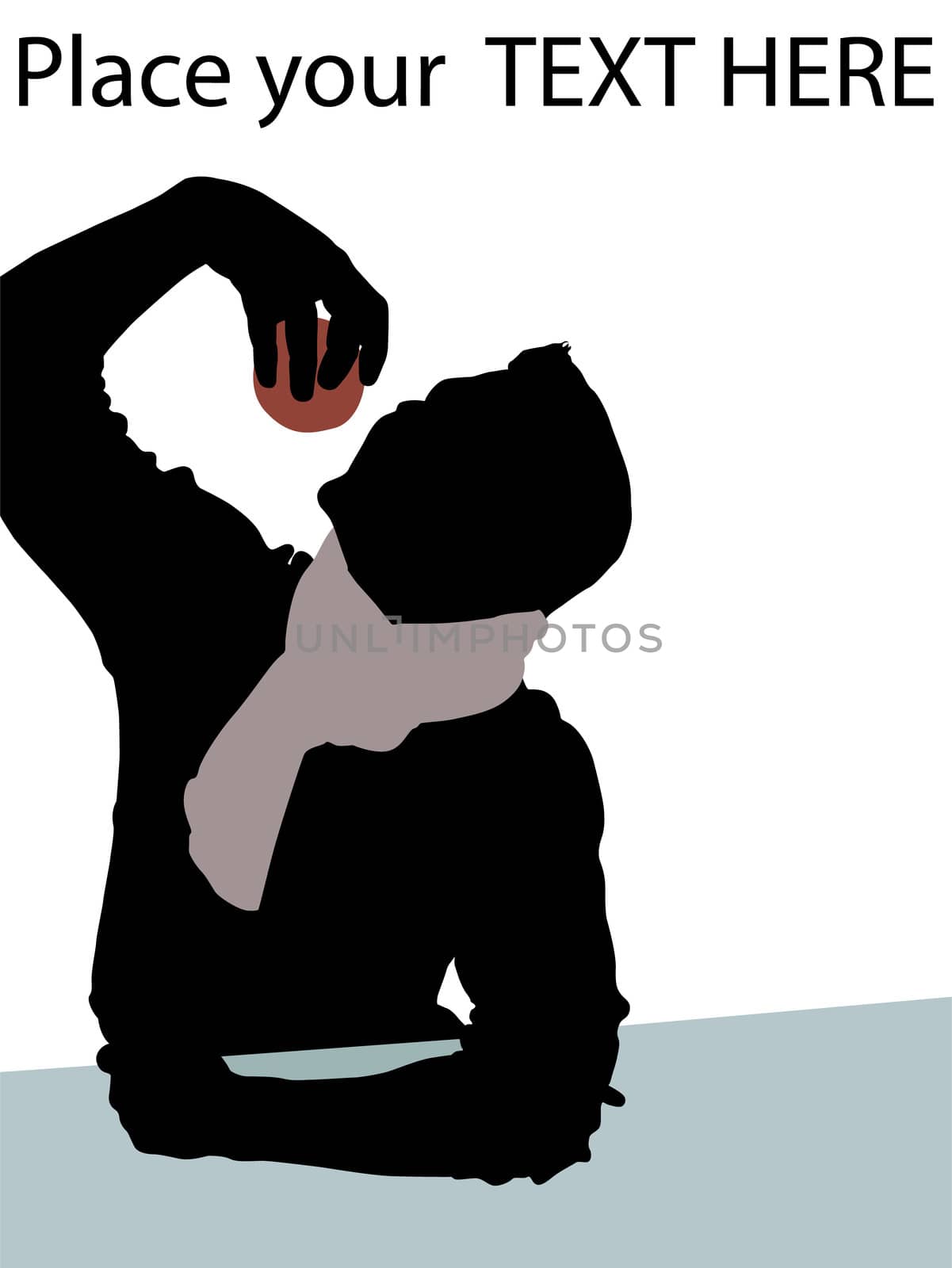 silhouette of man with scarf eating an apple against white background