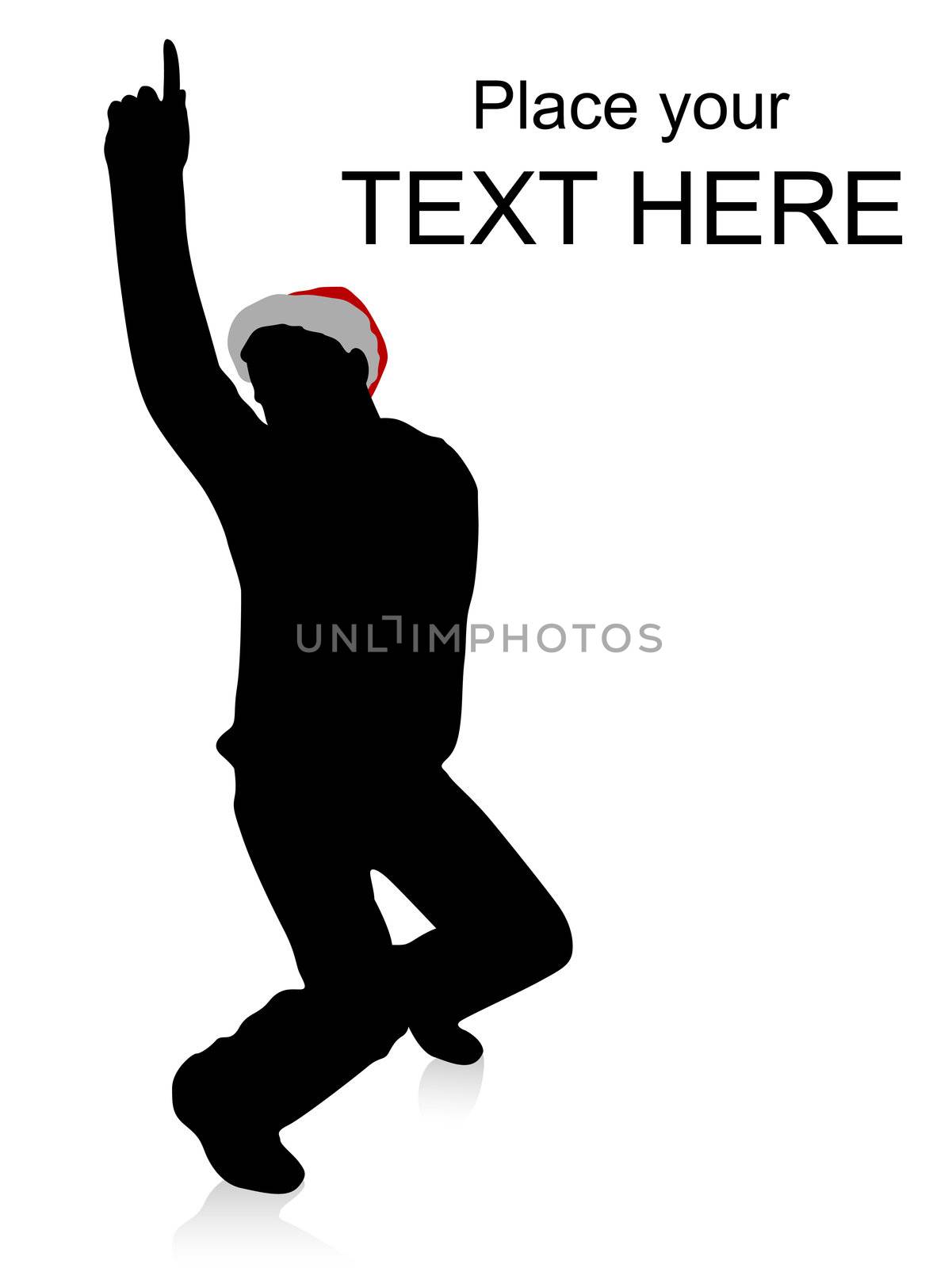 silhouette of handsome man wearing christmas hat and dancing against white background