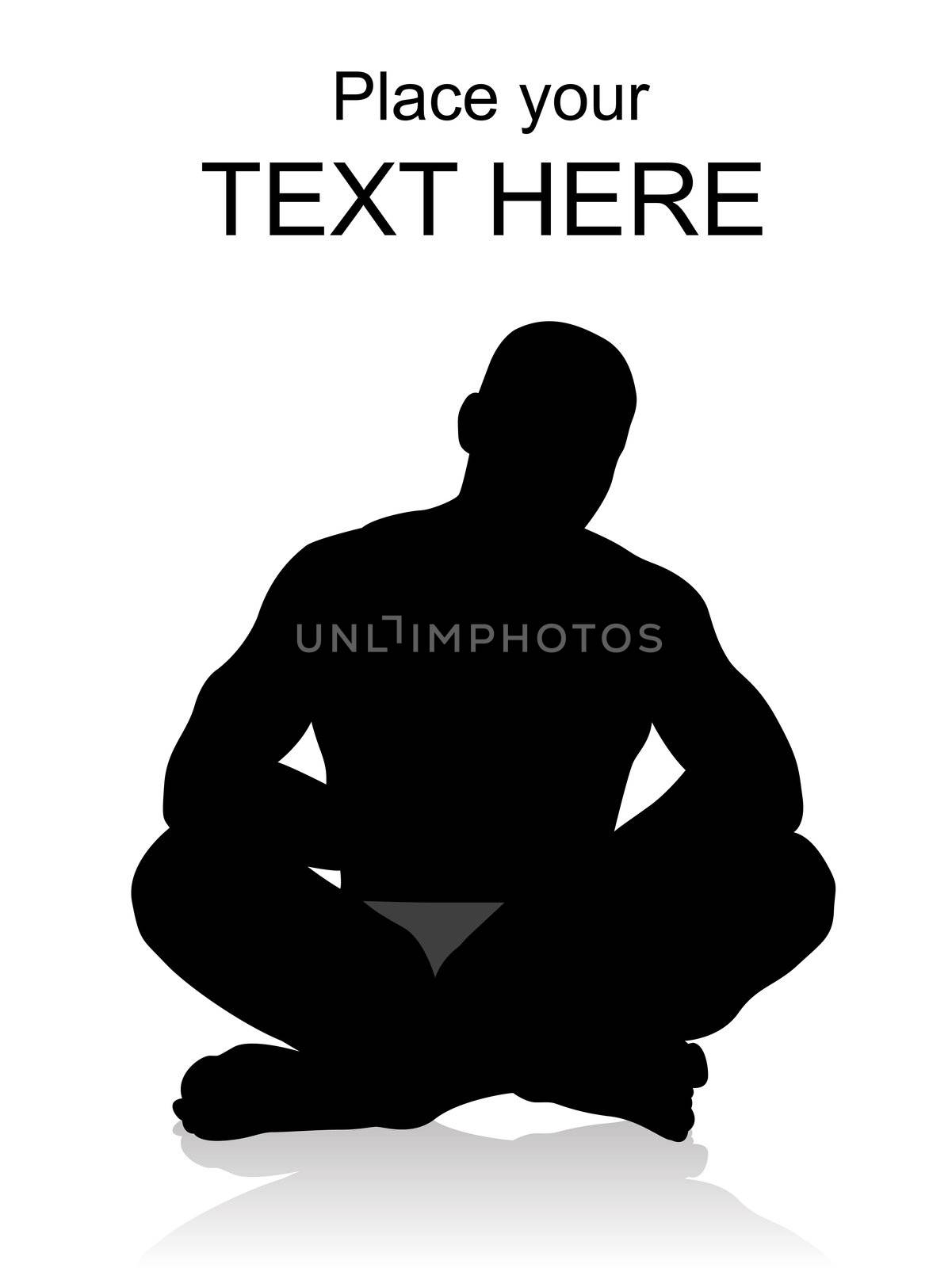 silhouette of young man sitting on the floor with white background