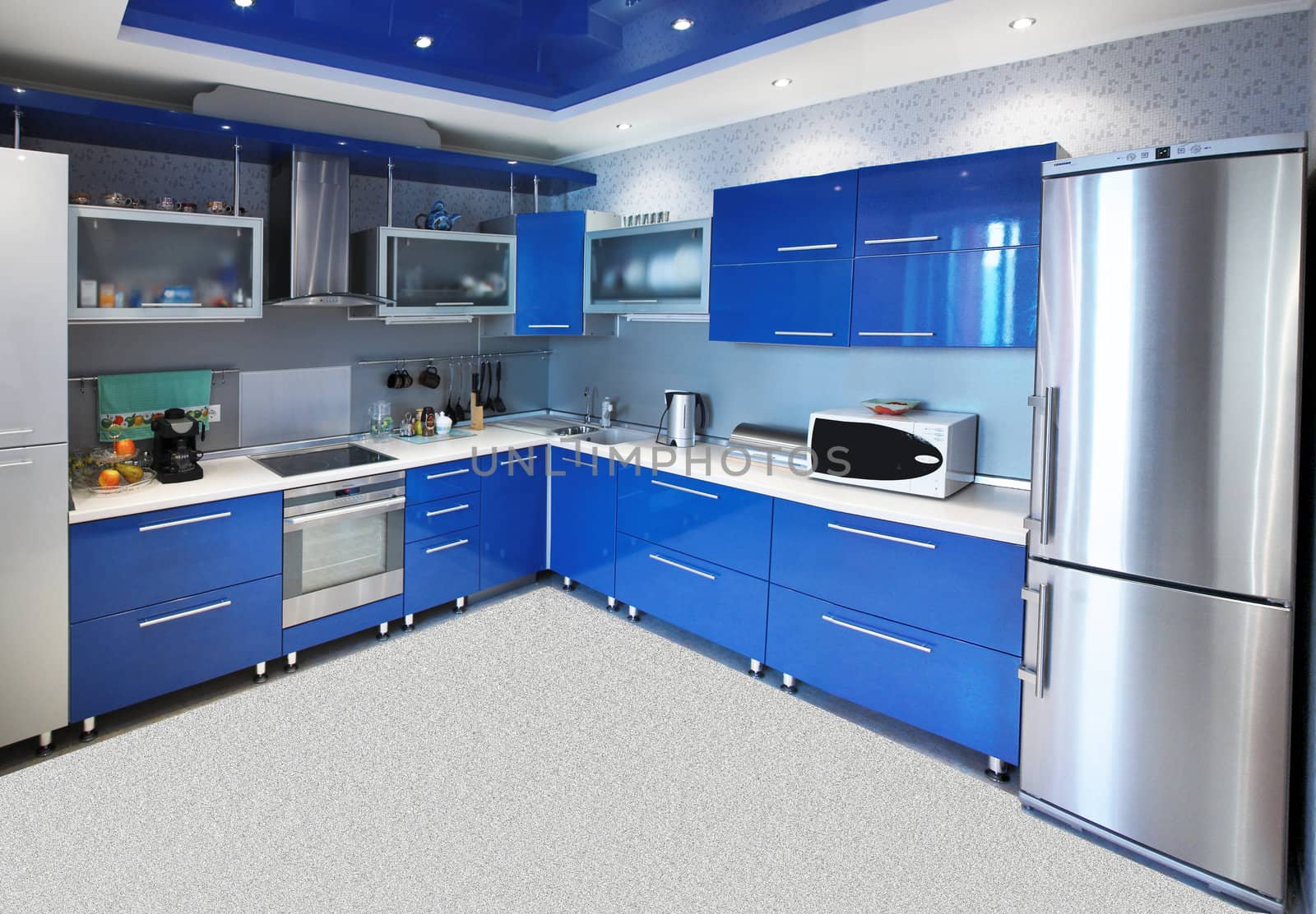 Modern kitchen interior in blue tones by palomnik