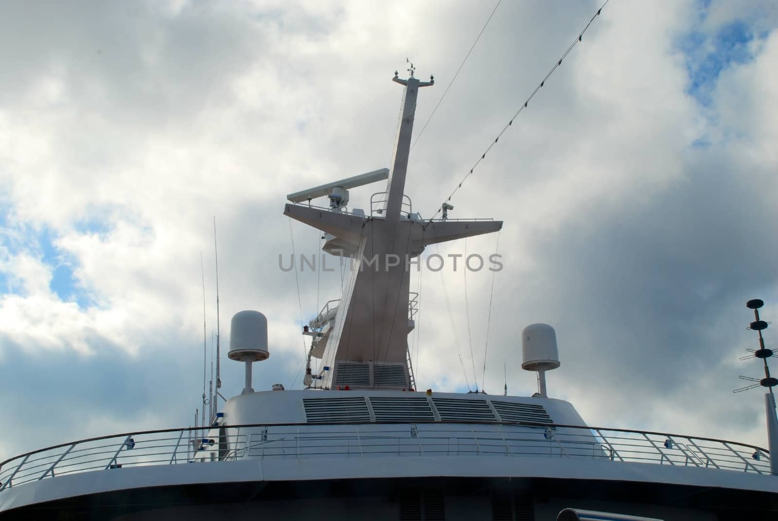 stock pictures of antennas used for telecommunications on a cruise ship
