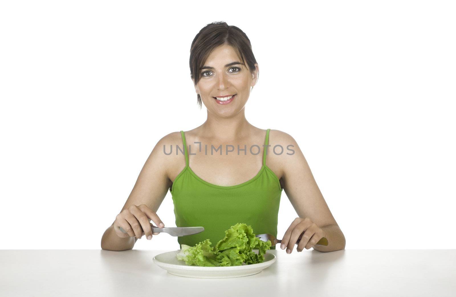 Beautiful woman eating a lettuce - Diet concept