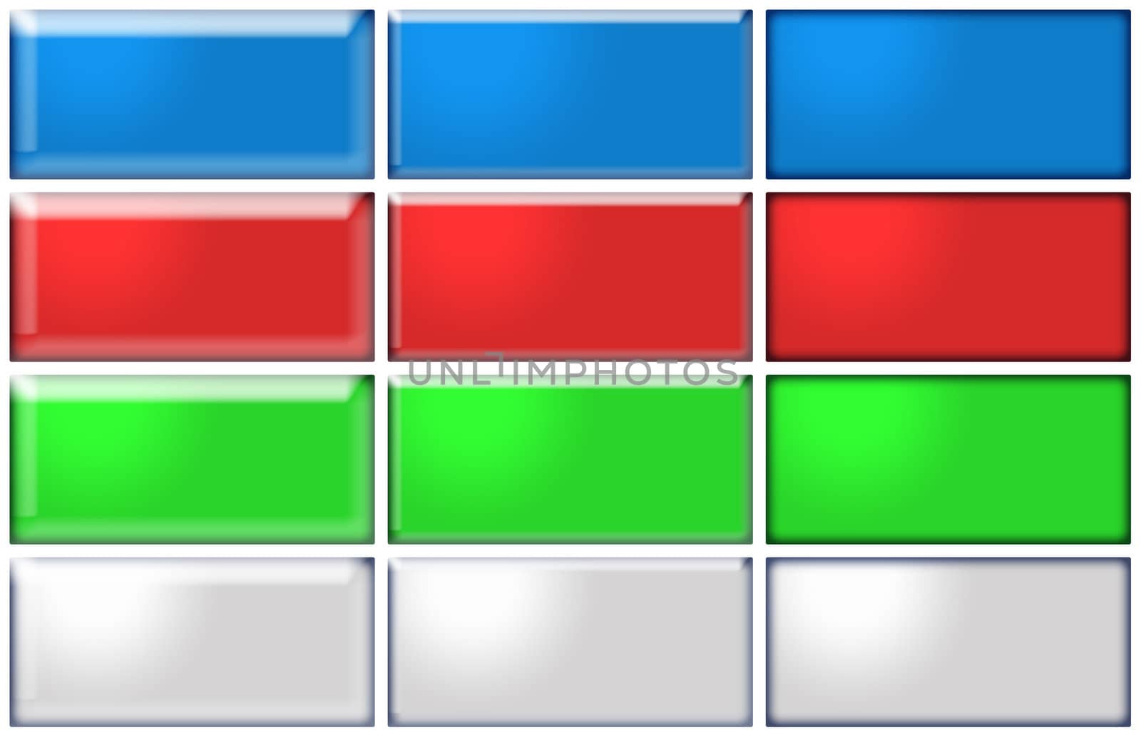 12 Buttons in blue, red, green and grey