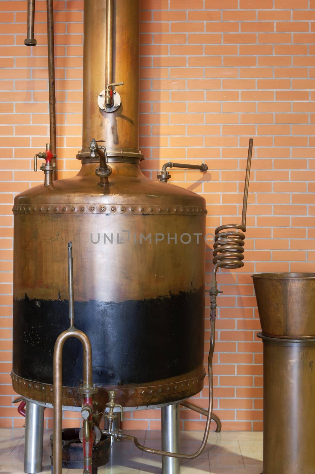 Traditional copper still detail in a winery, Alentejo, Portugal