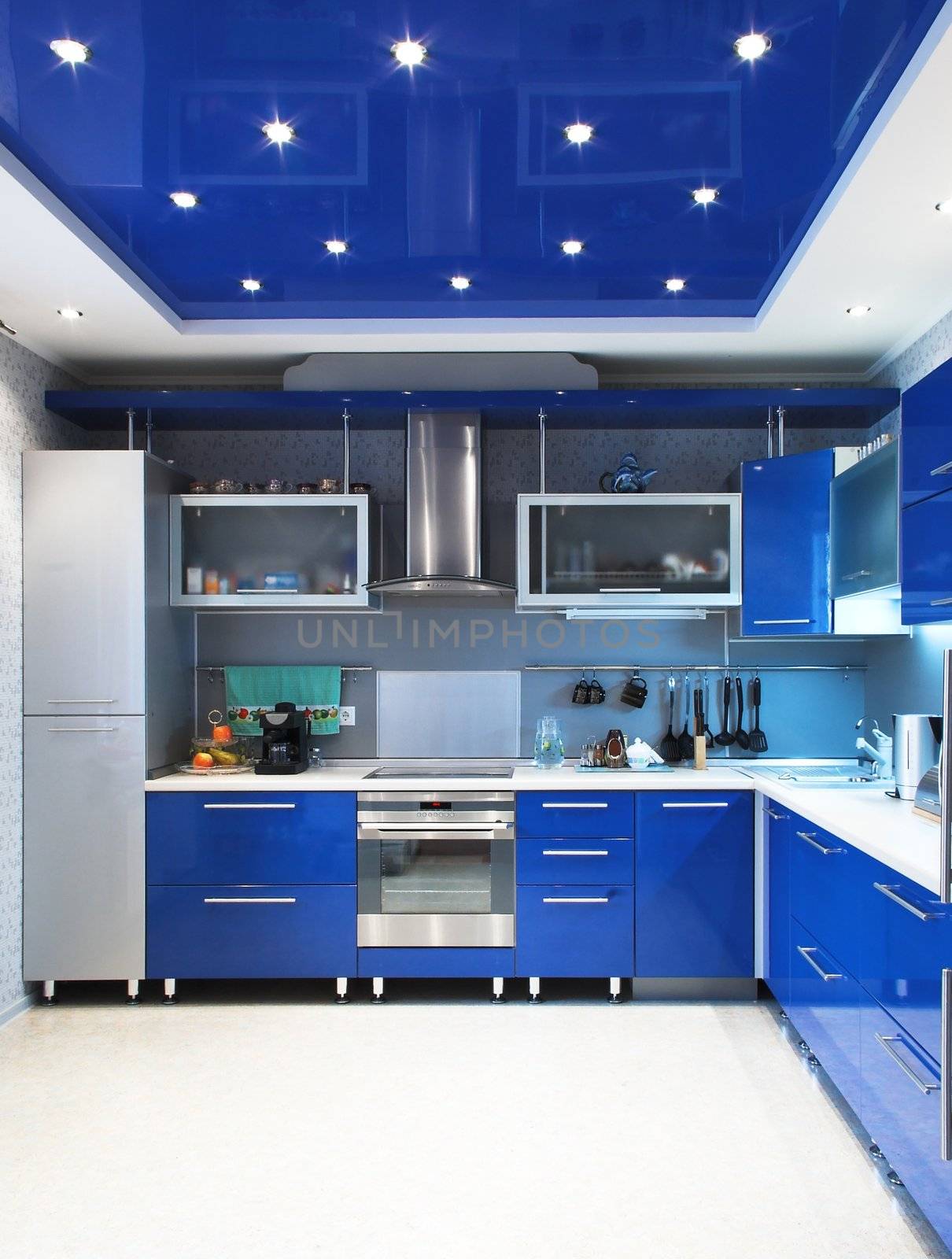 Modern kitchen interior in blue