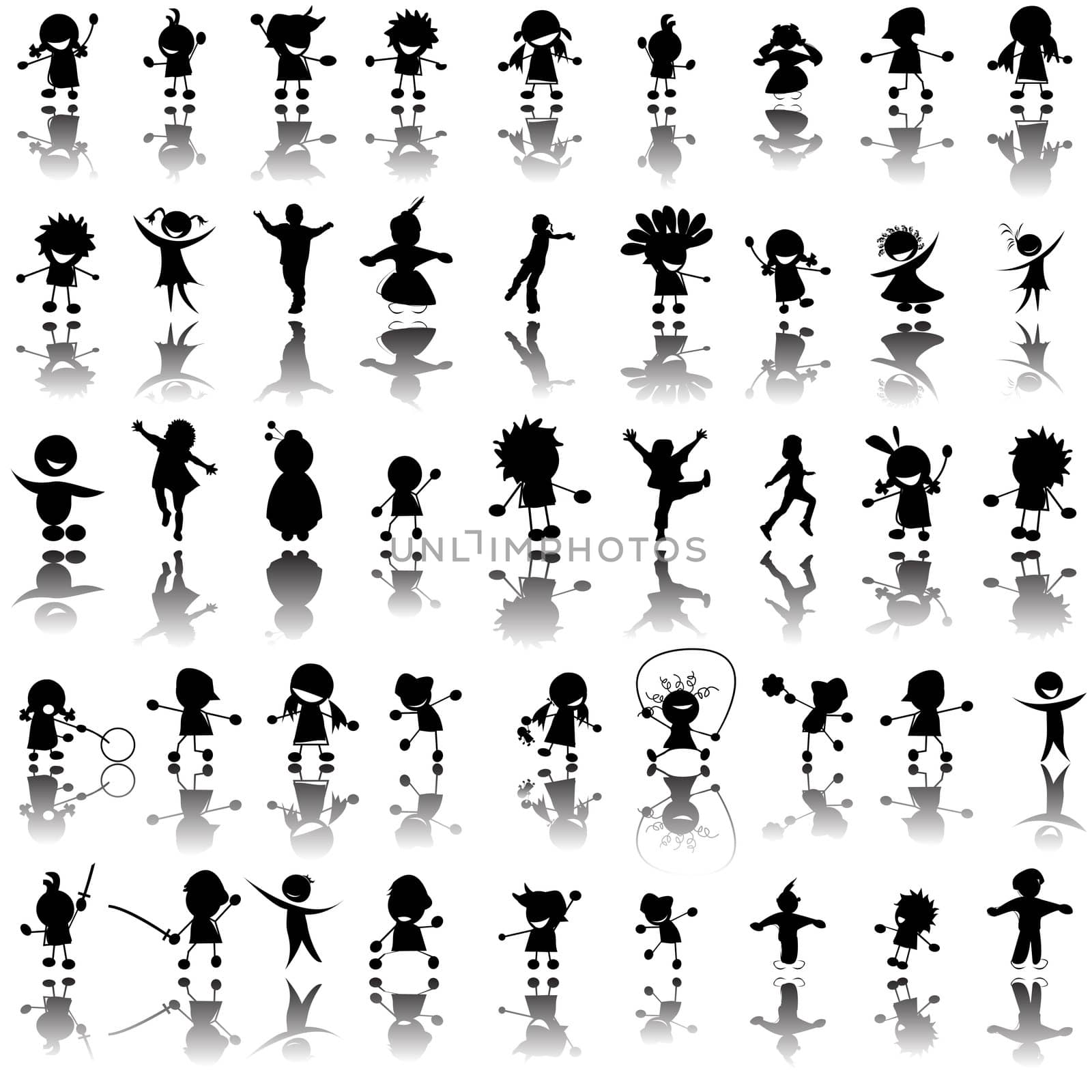 Hand drawn children silhouettes, icons