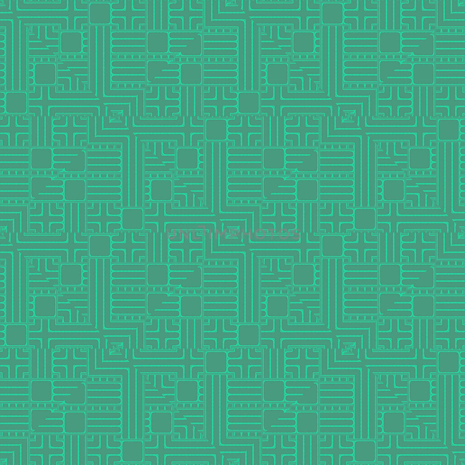 Seamless repeating circuit board design in green and blue