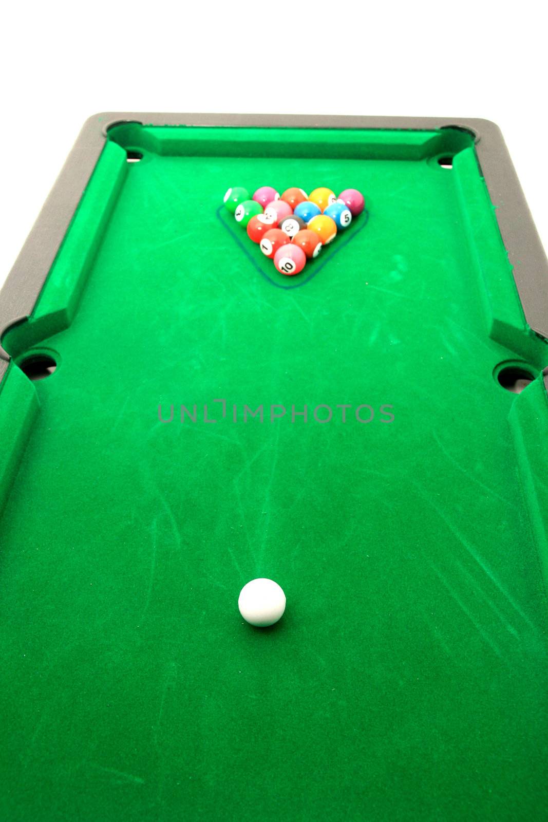 billiards field and balls in green table