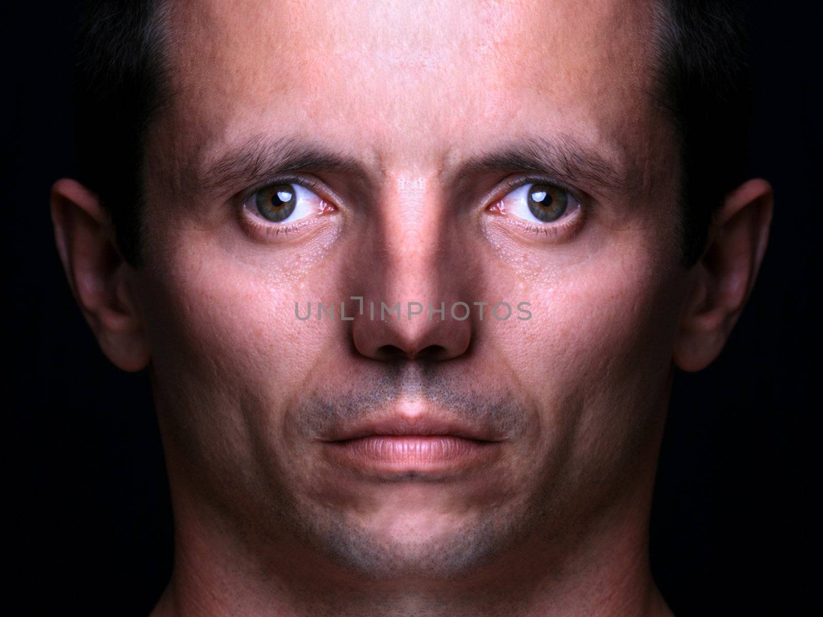 monster head portrait against black background