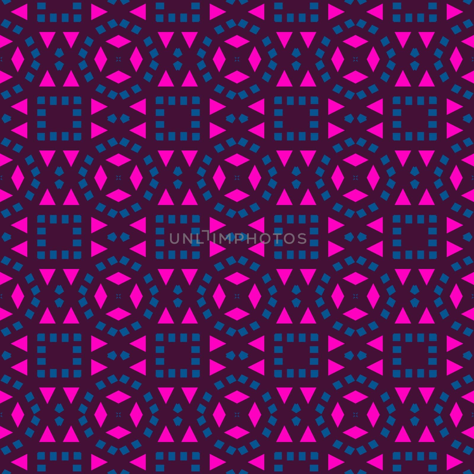 Seamless texture of pink and blue shapes on black background