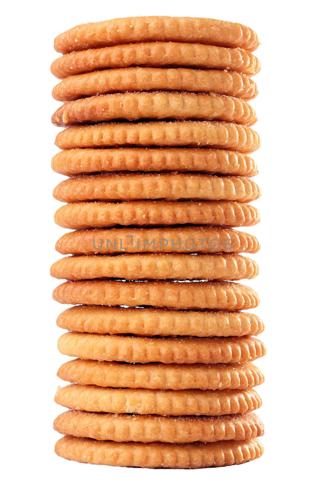 Salty round cookies are combined by a column on a white background.