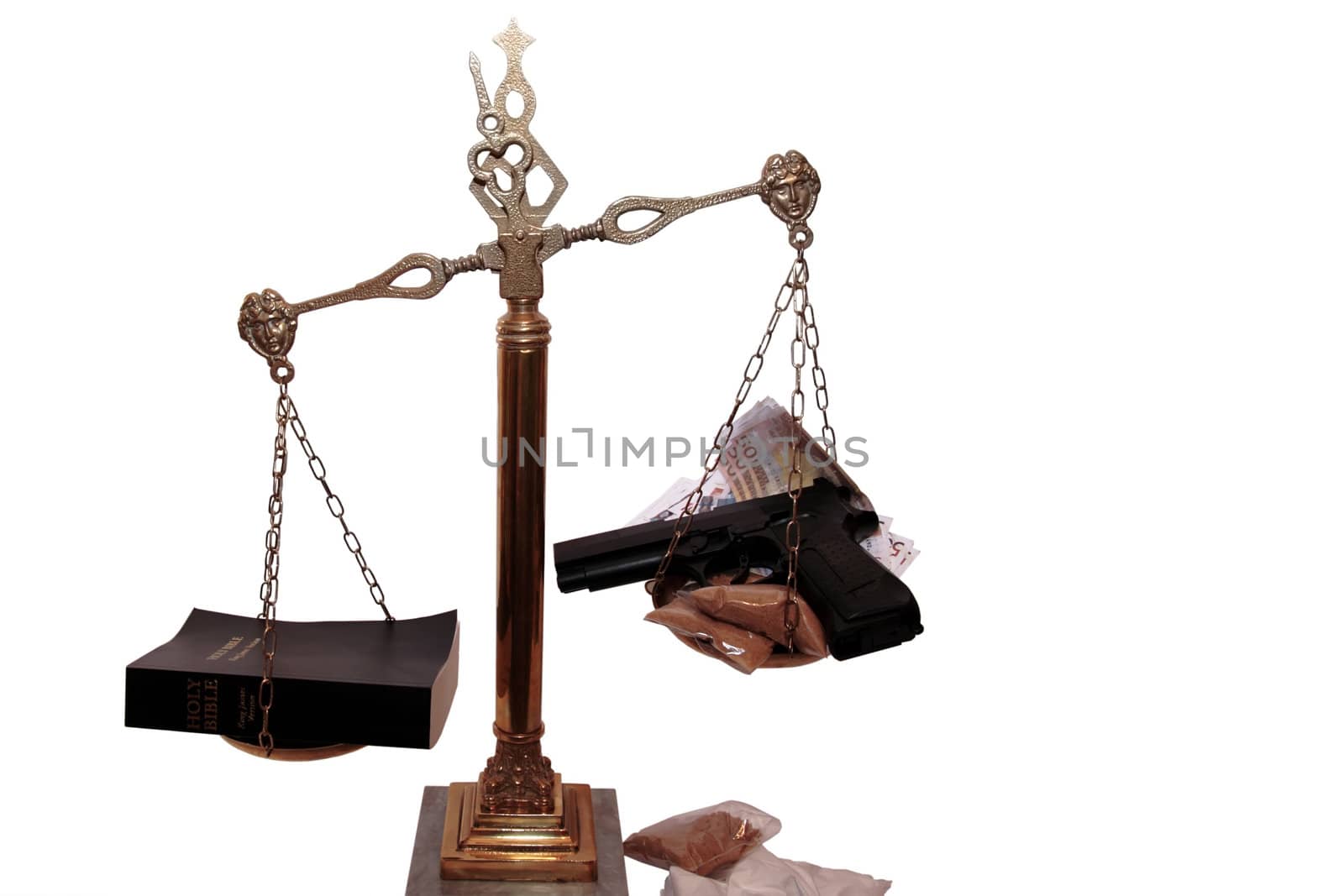 an image showing the fight of good versus evil against a white background