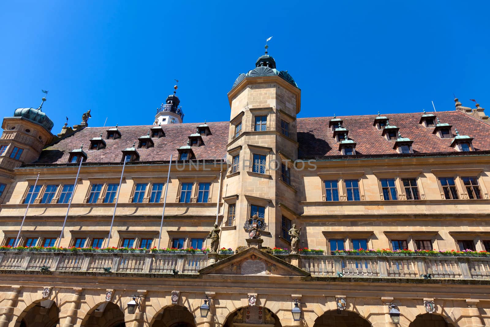 Facade of the townhall in Rothenburg ob der Tauber, Bavaria.