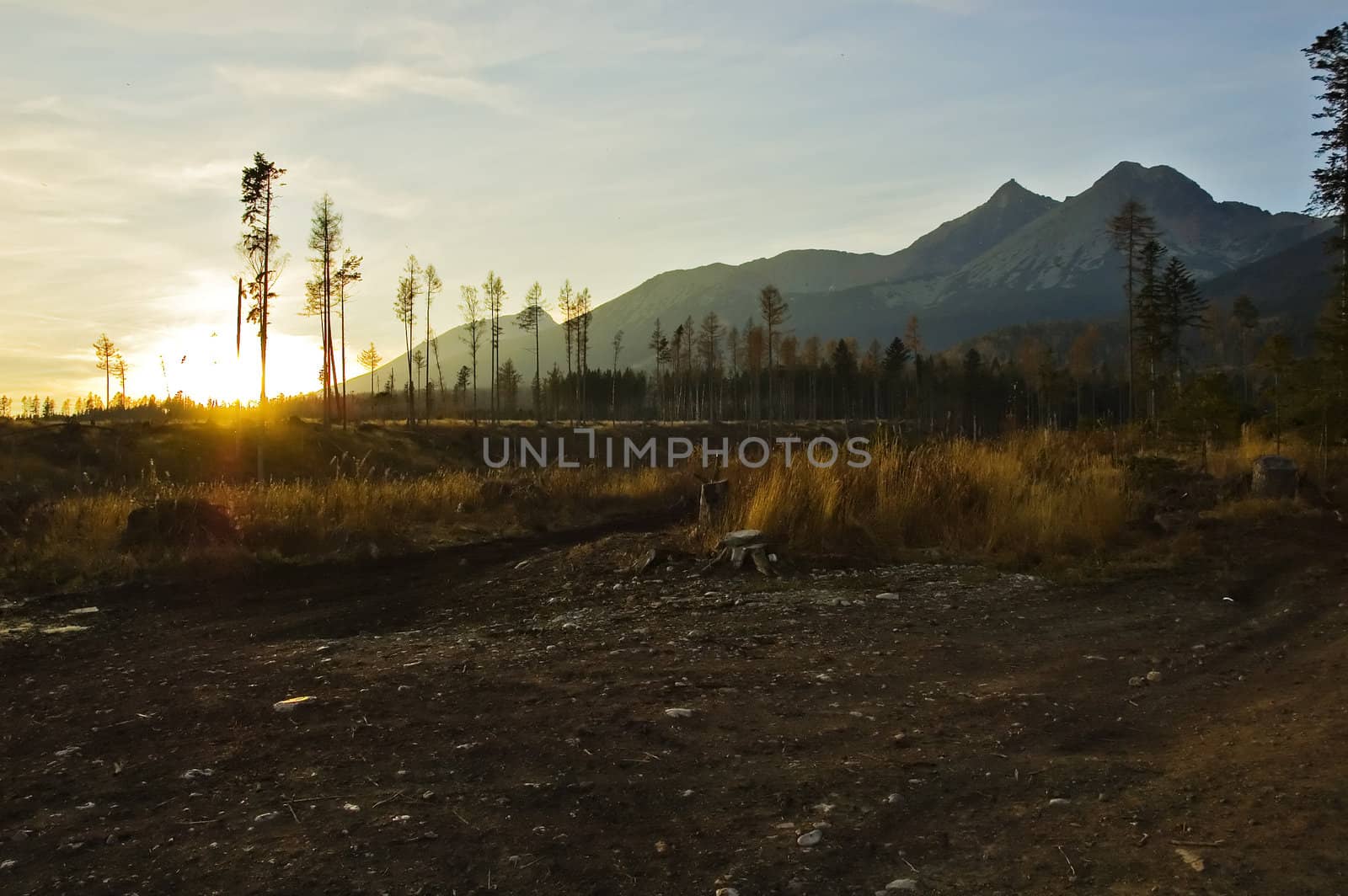 Sunset in High Tatras Mountains in Slovakia.