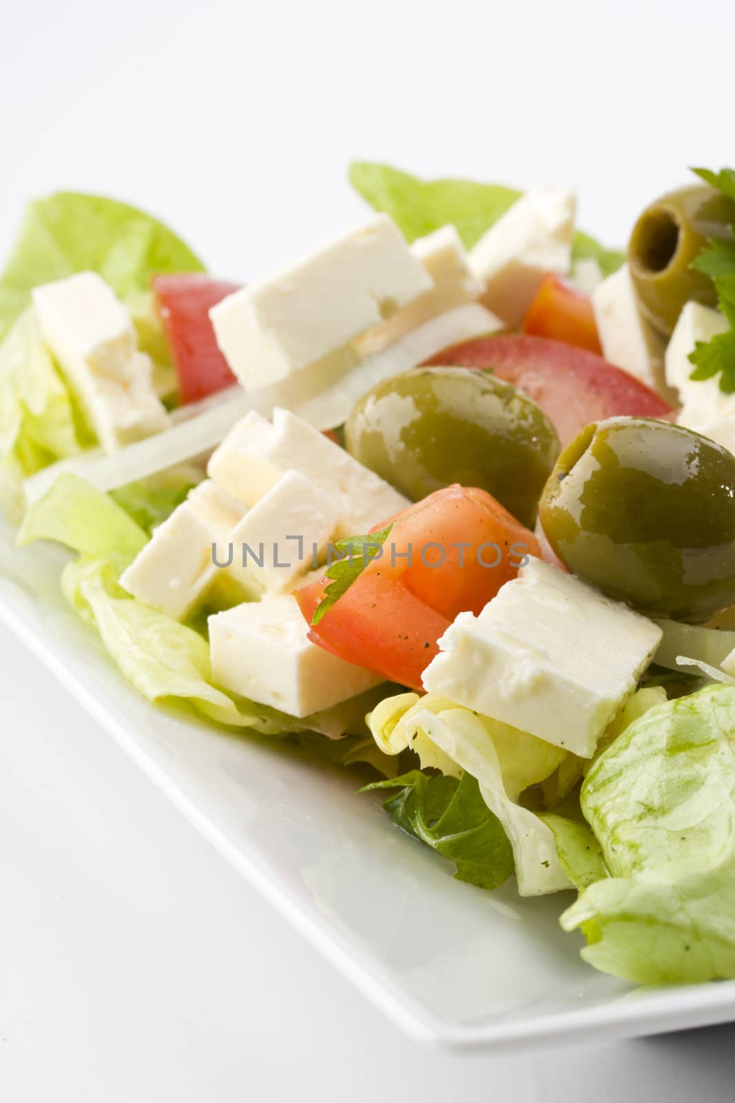 detail of a greek salad on a plate by bernjuer