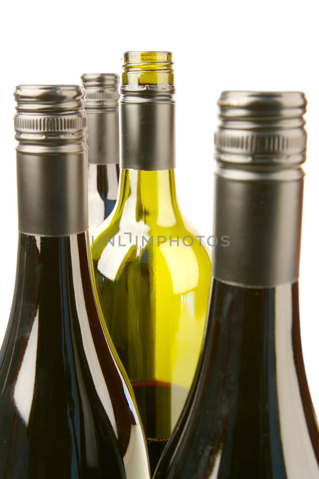 Red and white wine isolated against a white background