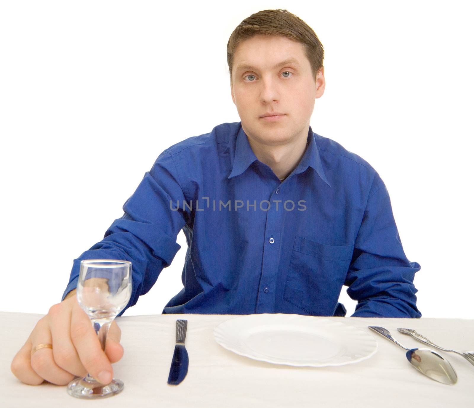 Guest of restaurant with glasses on a white background