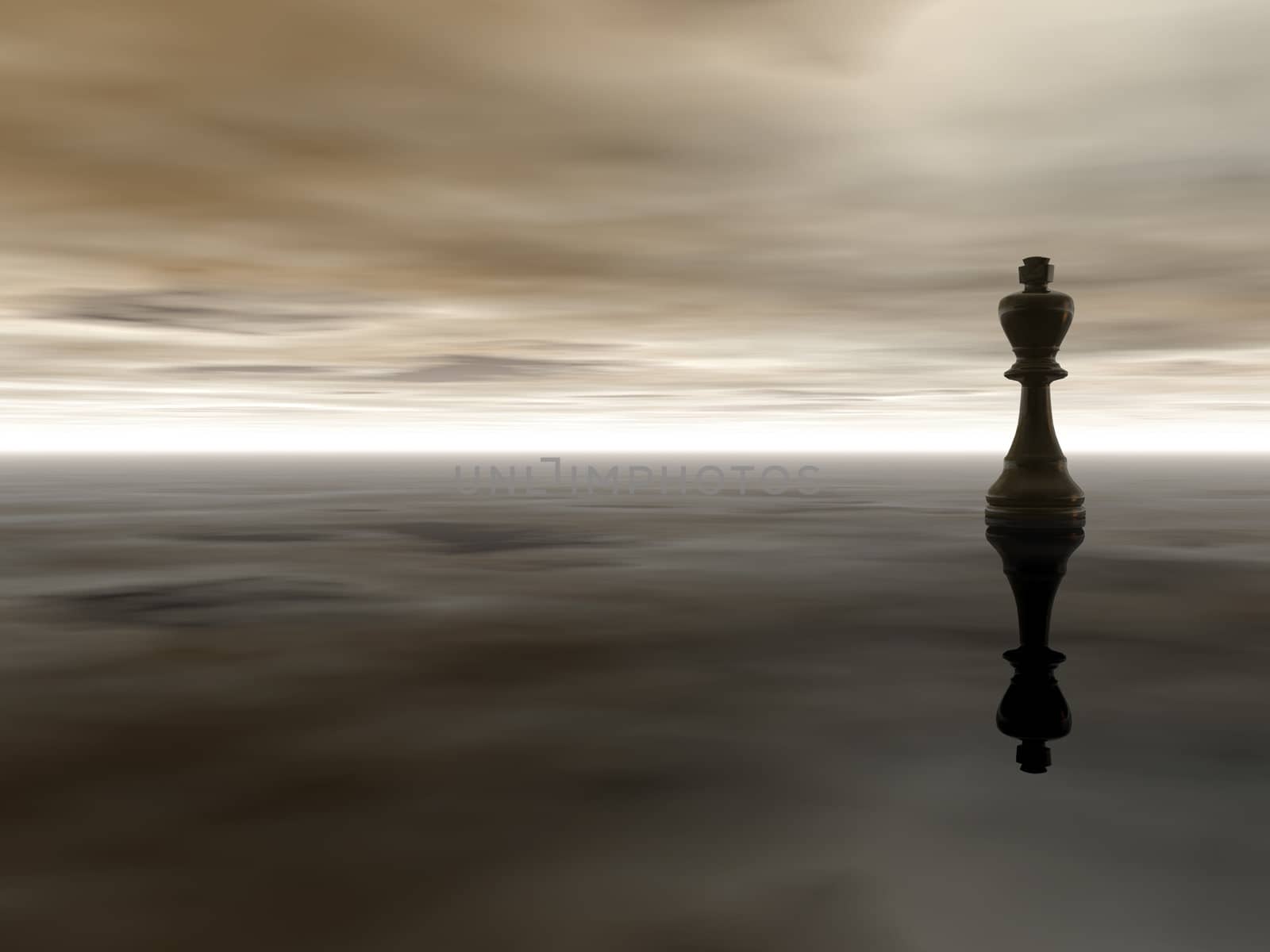 black chess king on cloudy stormy background - 3d illustration