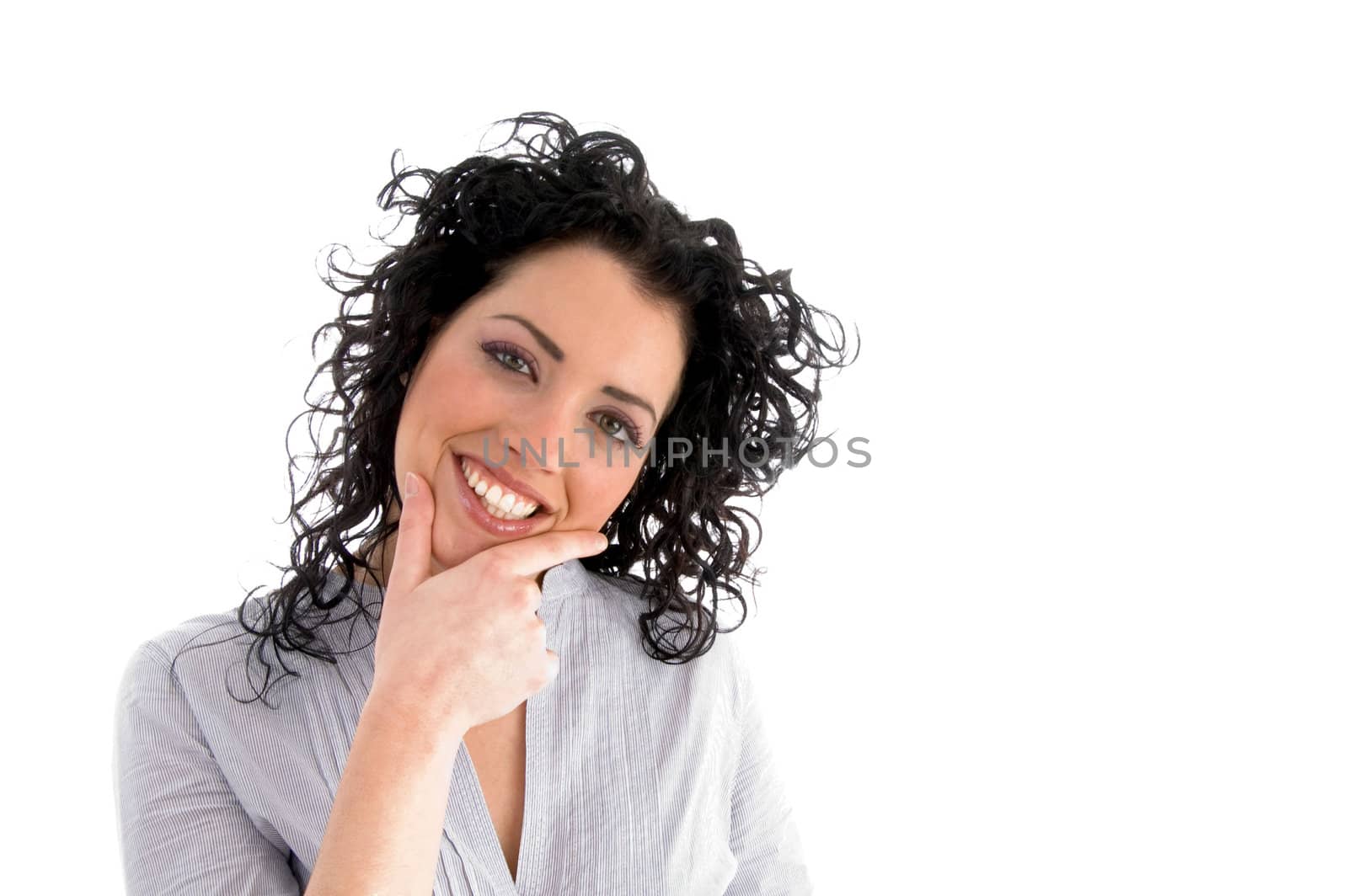 close view of smiling female on an isolated background