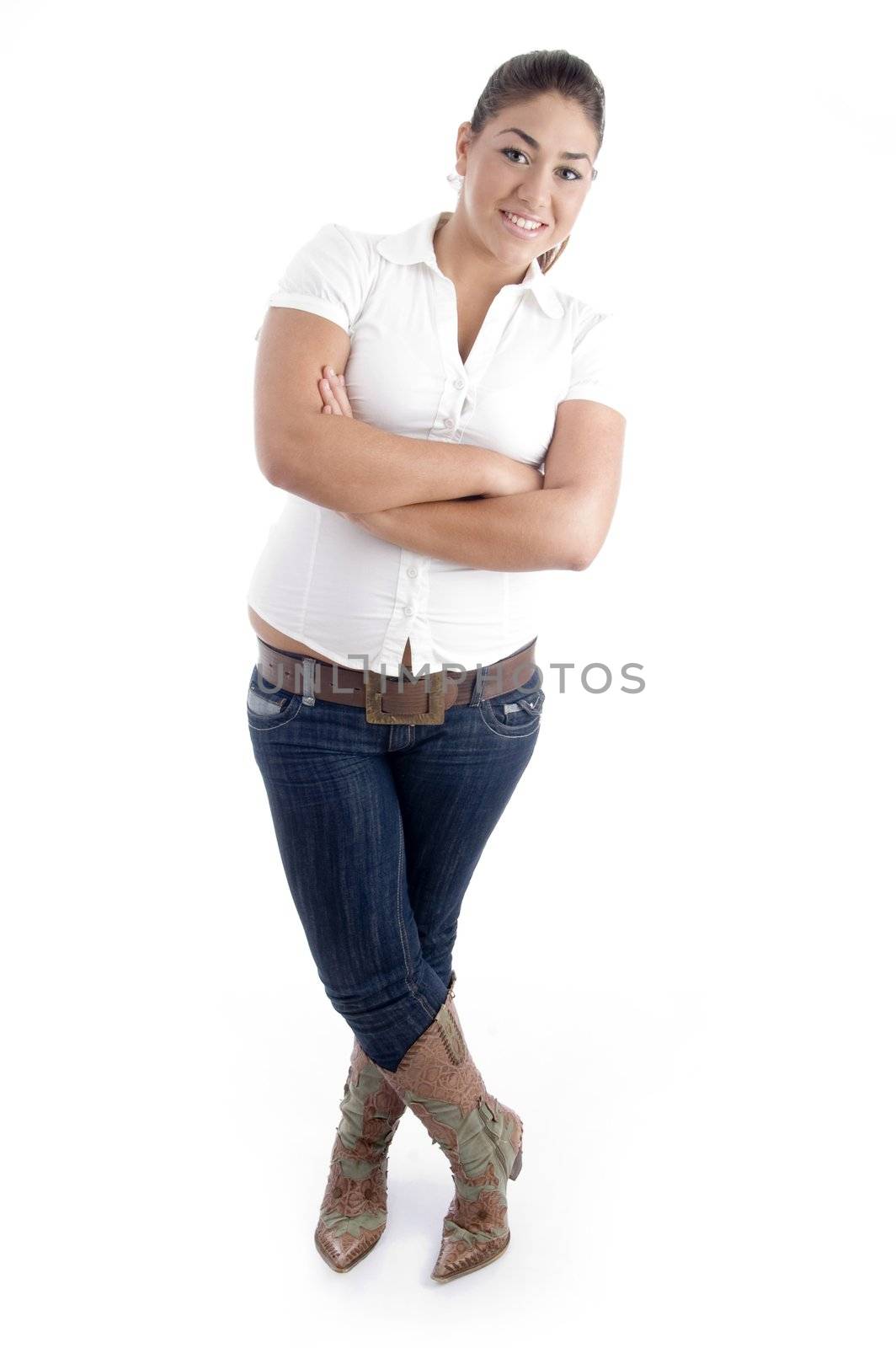 full body pose of young attractive model with white background