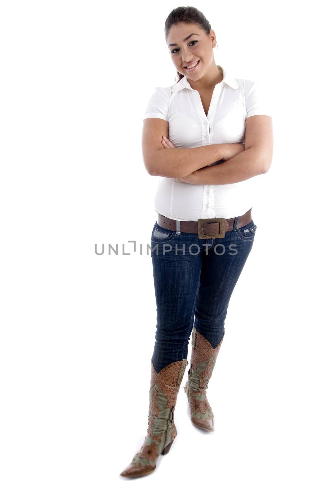 full body pose of young attractive model with white background