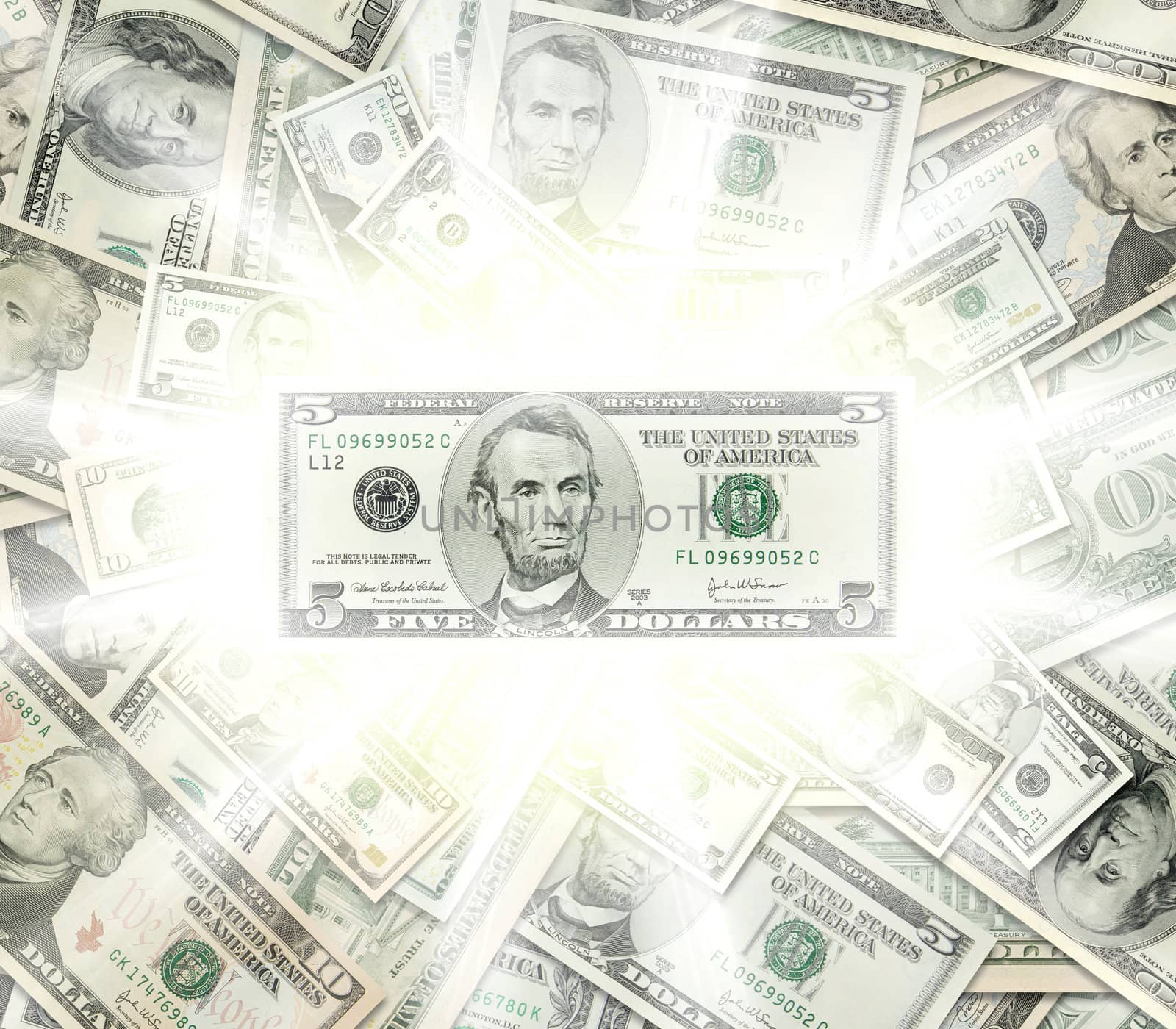 Dollar banknotes glowing concept by domencolja