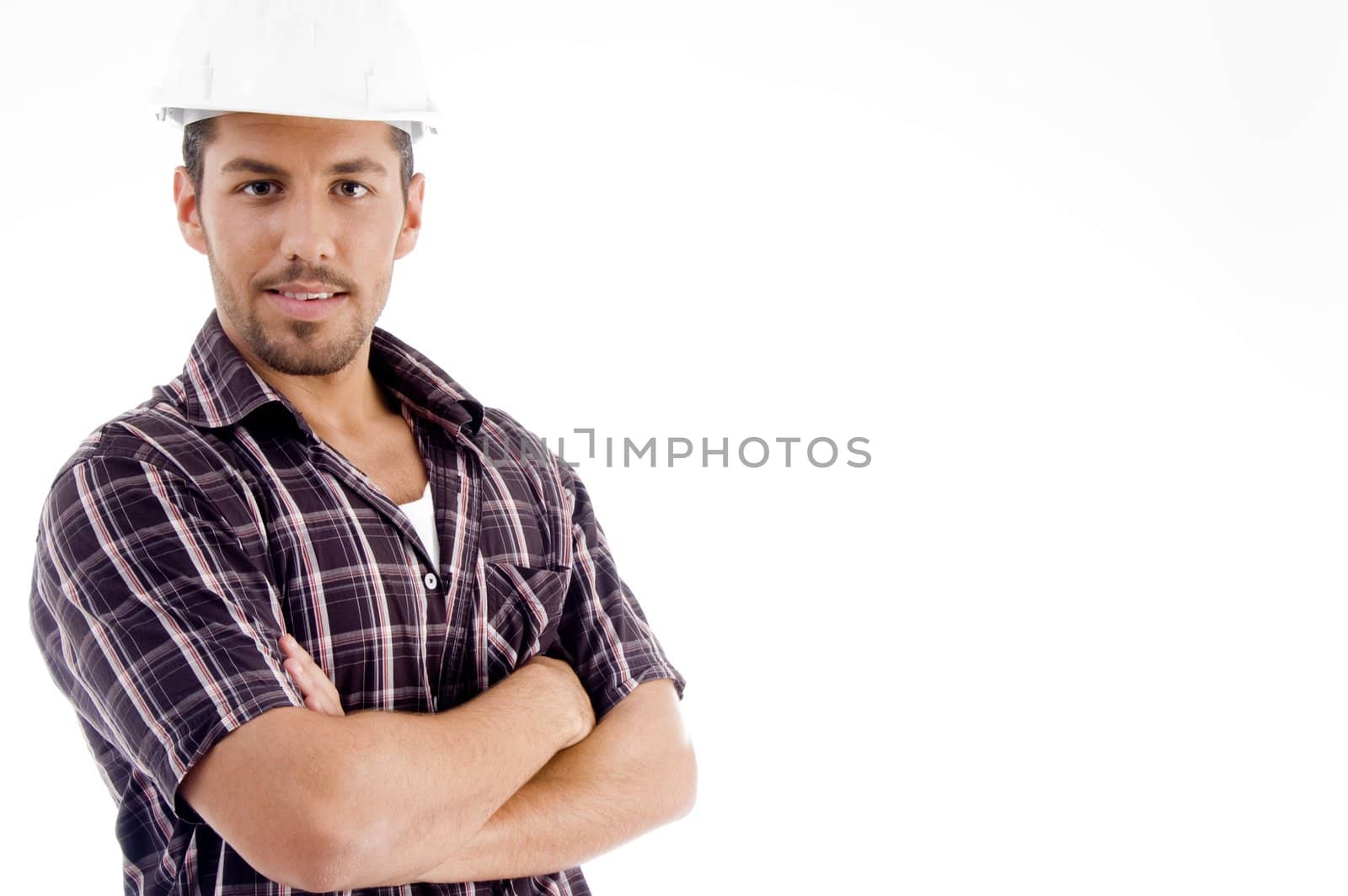 engineer with folded arms on an isolated white background