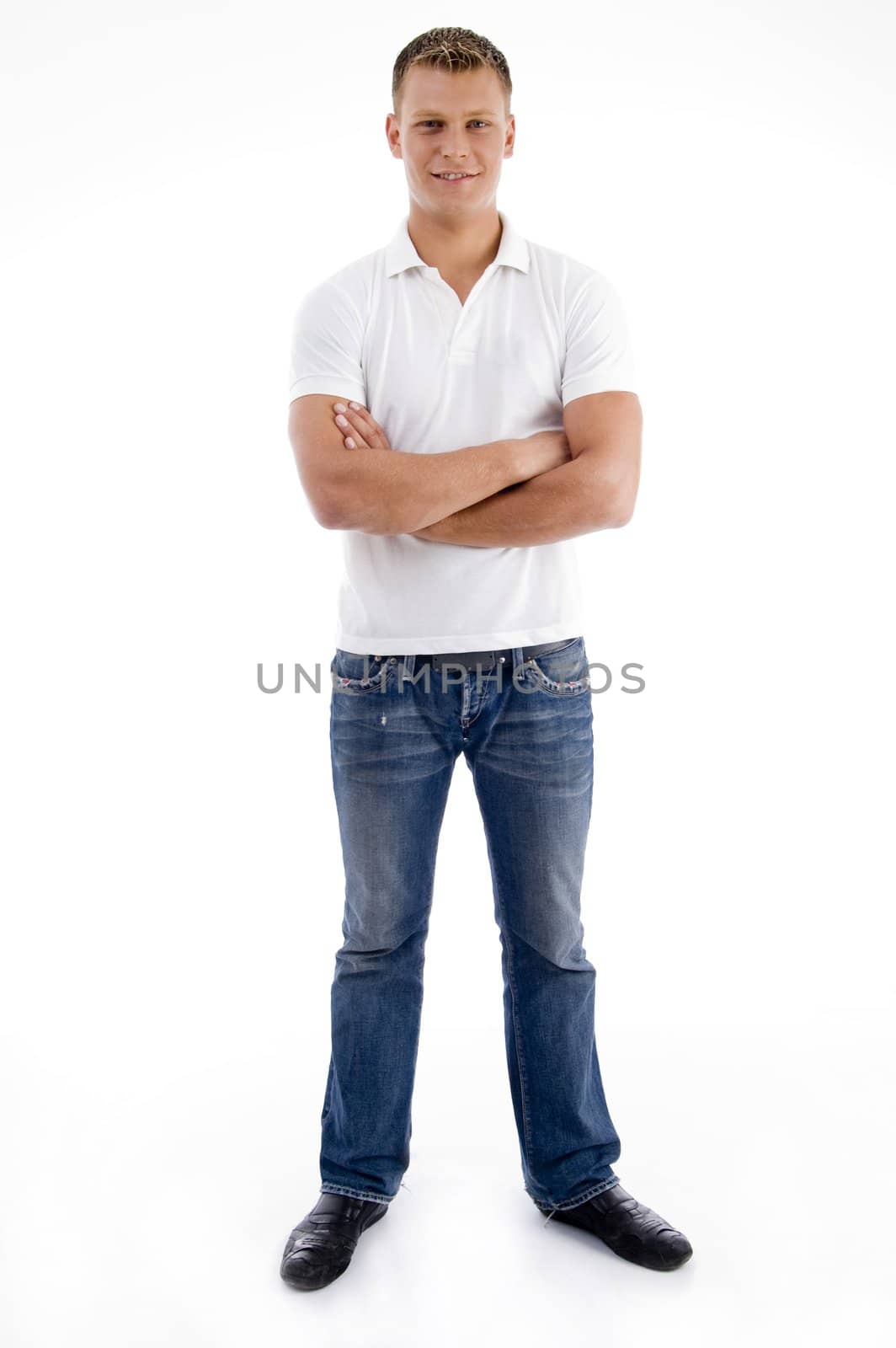 folded arms male looking at camera on an isolated background