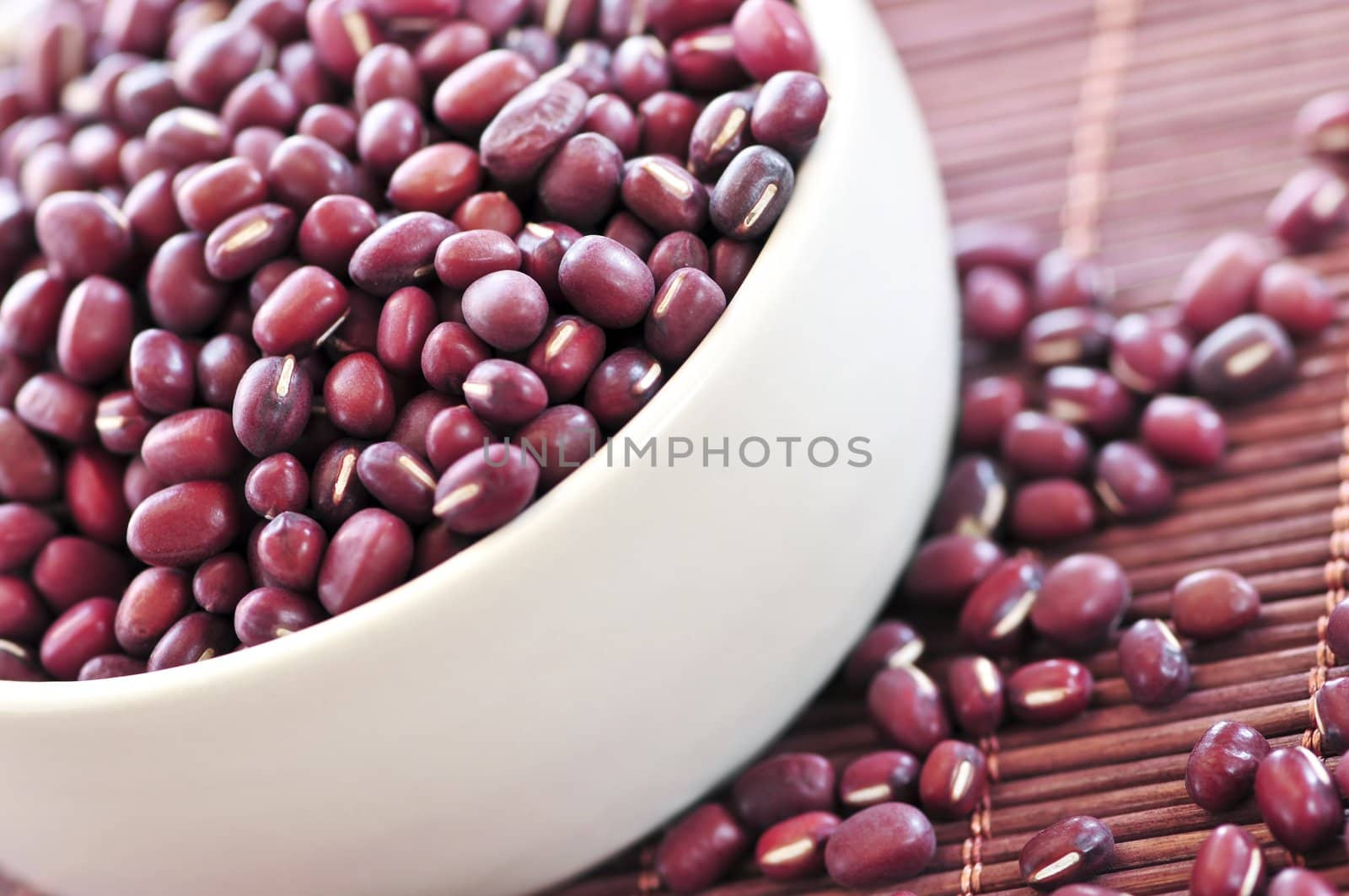 Dry red adzuki beans in a bowl