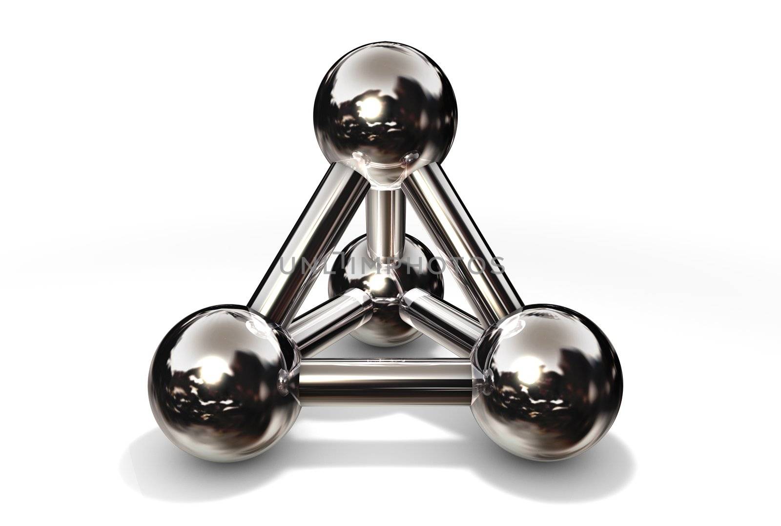 simple chrome/silver/steel molecular structure rendered in 3D