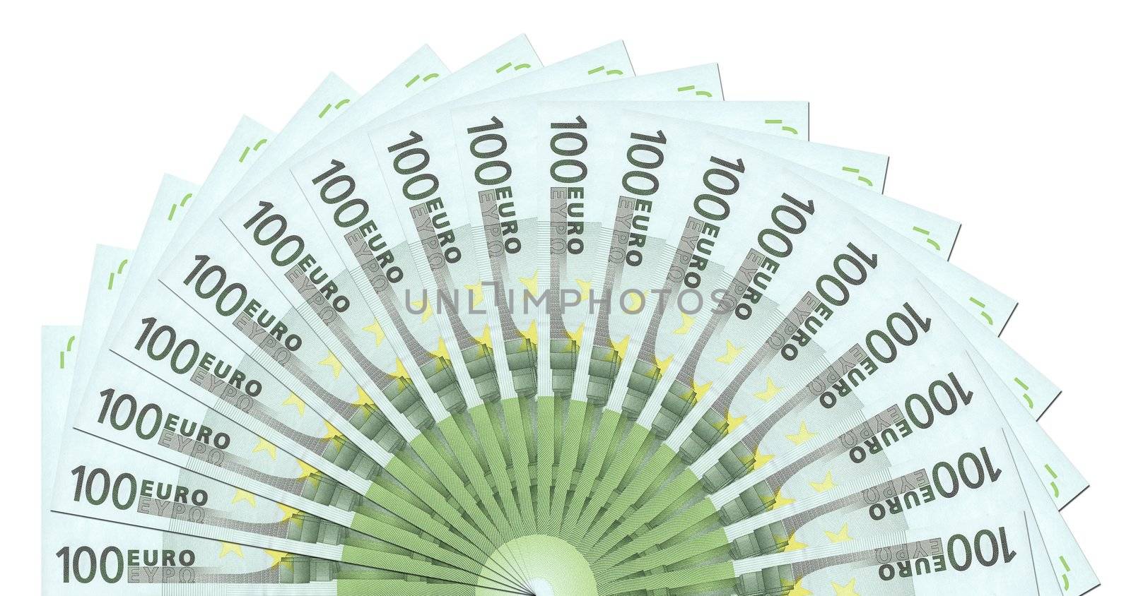 100 Euro notes aligned as a half circle