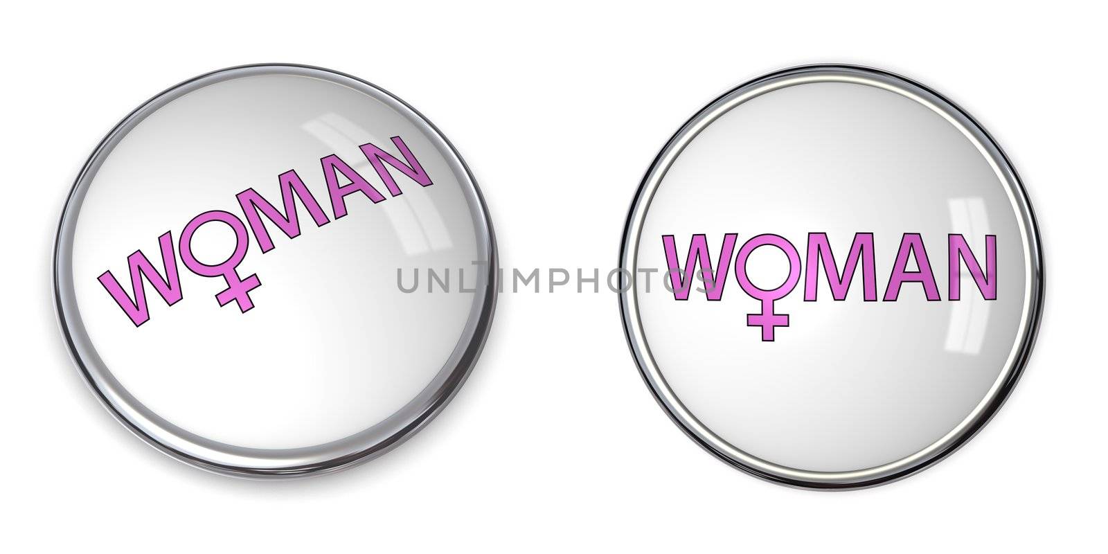 pink button with word woman and female gender symbol