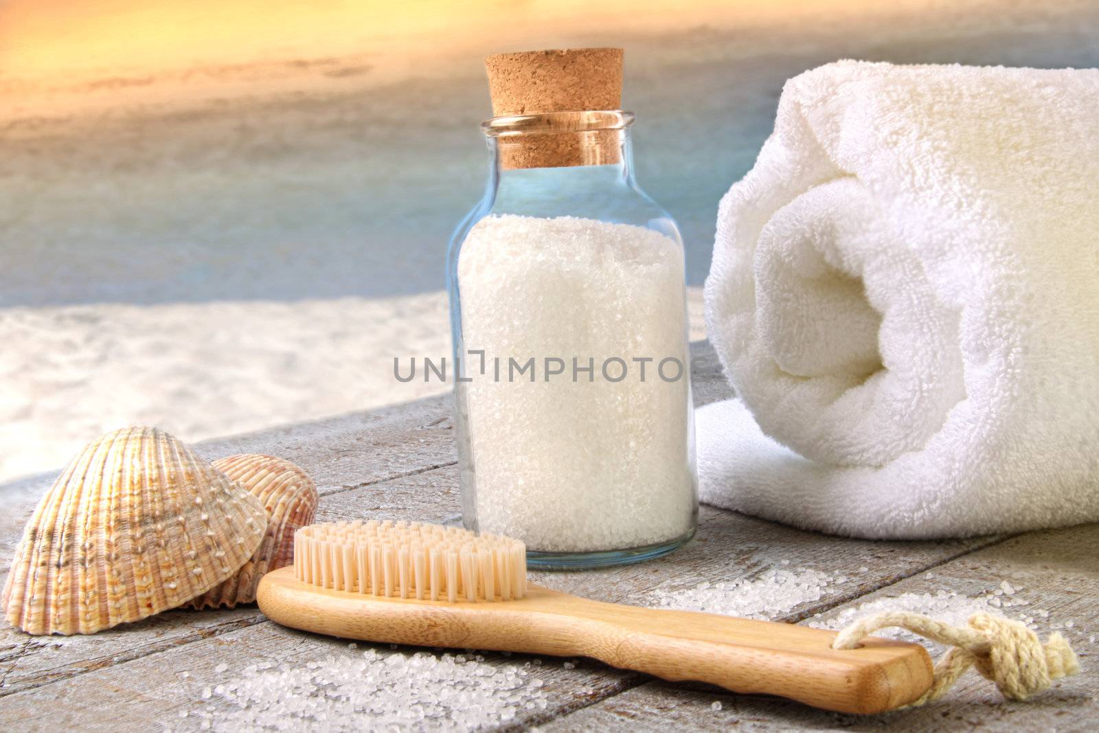 Sea salt, brush with towel at the beach