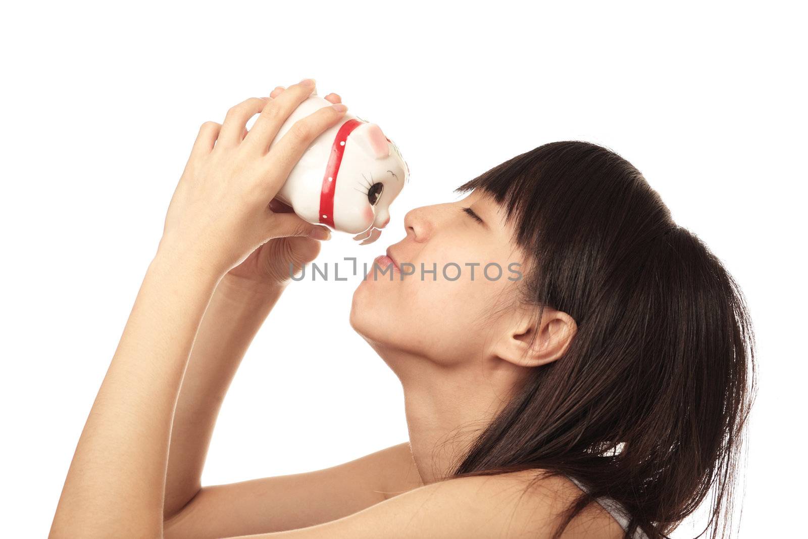 chinese girl with piggy bank