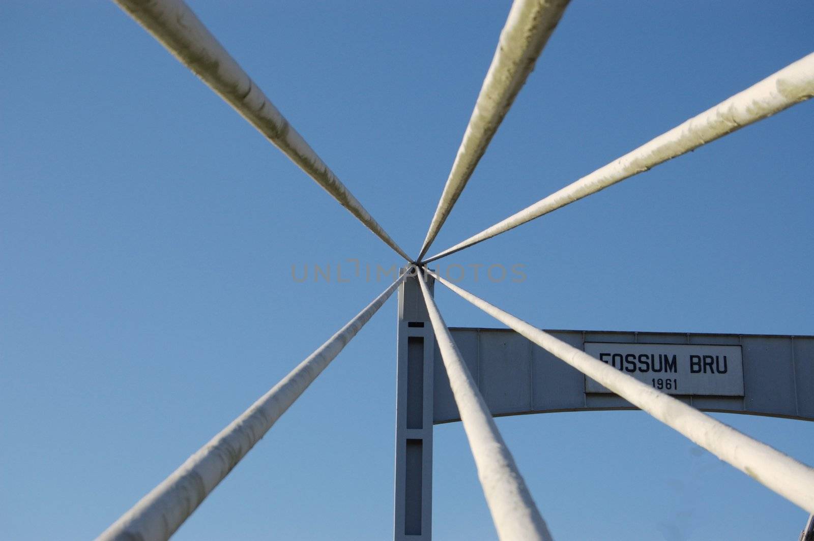 Cables on suspension bridge, "Fossum bro" across river Glomma in Norway