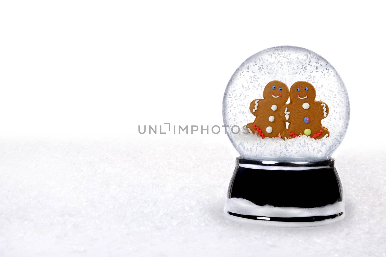 2 Happy Gingerbread People Inside a Snowglobe in Love on Christmas Holiday