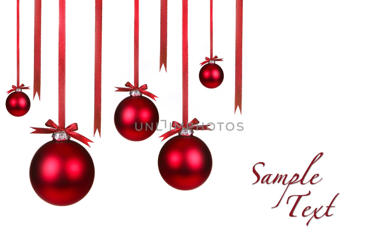 Holiday Christmas Ornaments Hanging With Bows on White Background