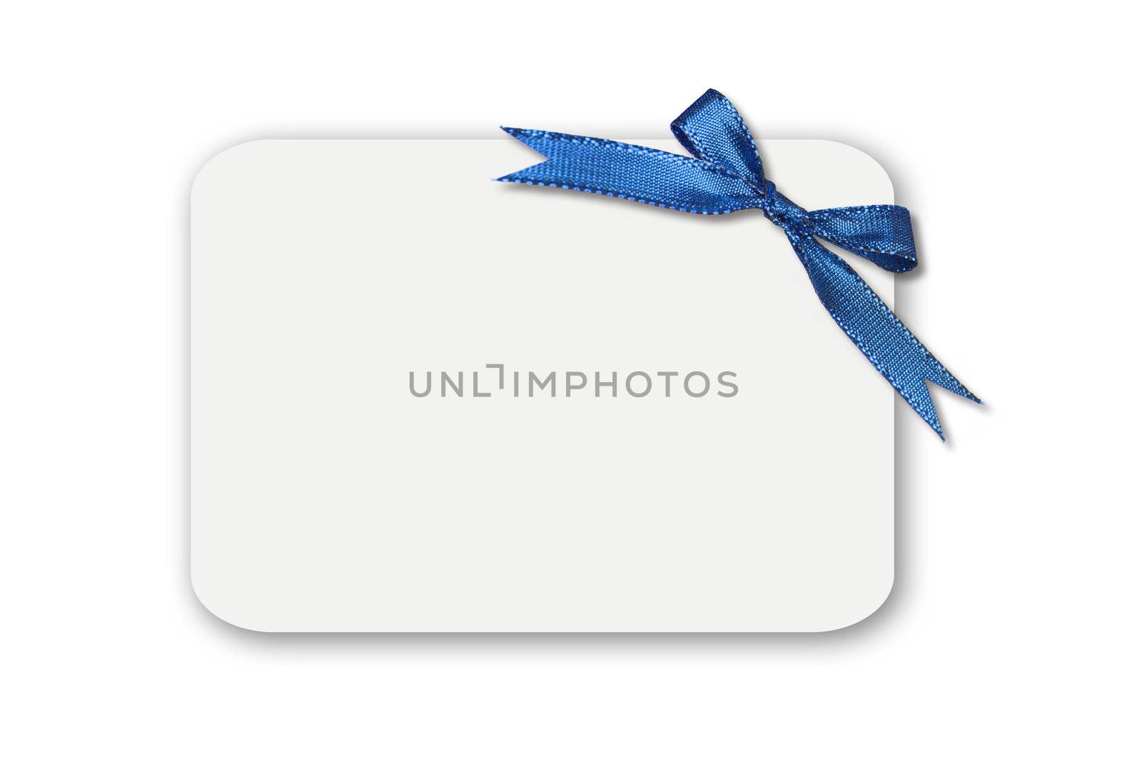 Blue Bow on a White Blank Gift Card or Tag. Insert Your Own Message or Graphic