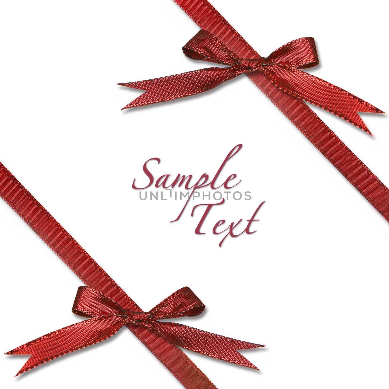 Red Wrapped Xmas Gift With Bows on White Background
