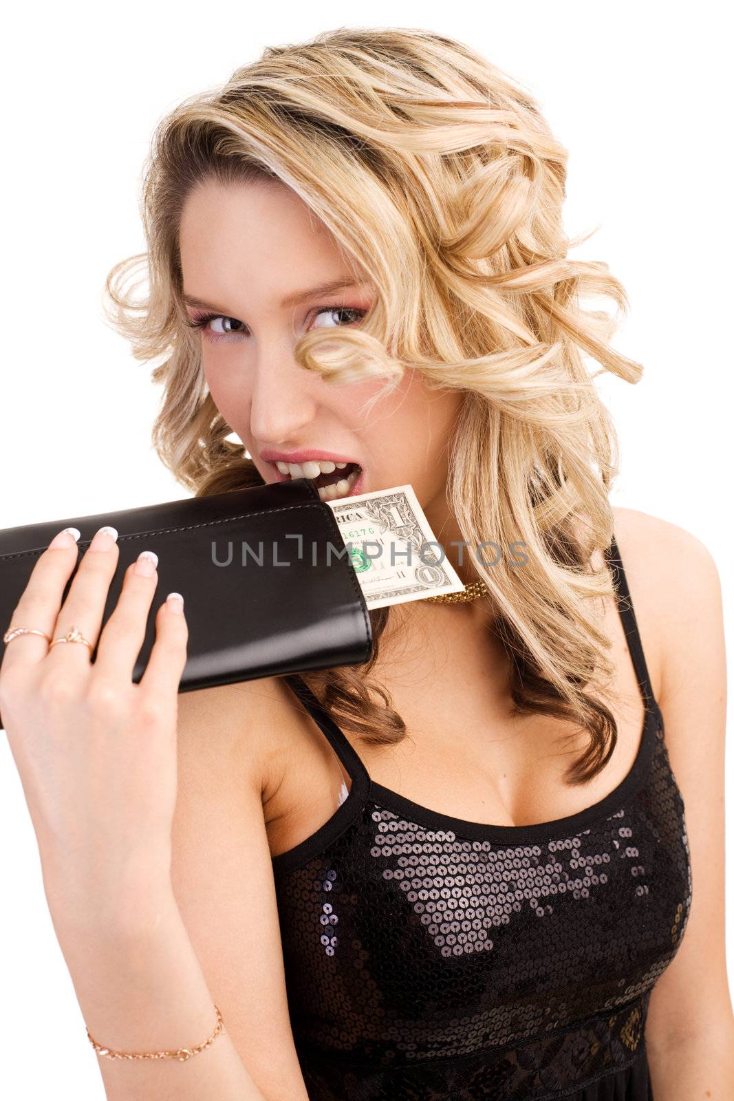 Woman biting a wallet by mihhailov