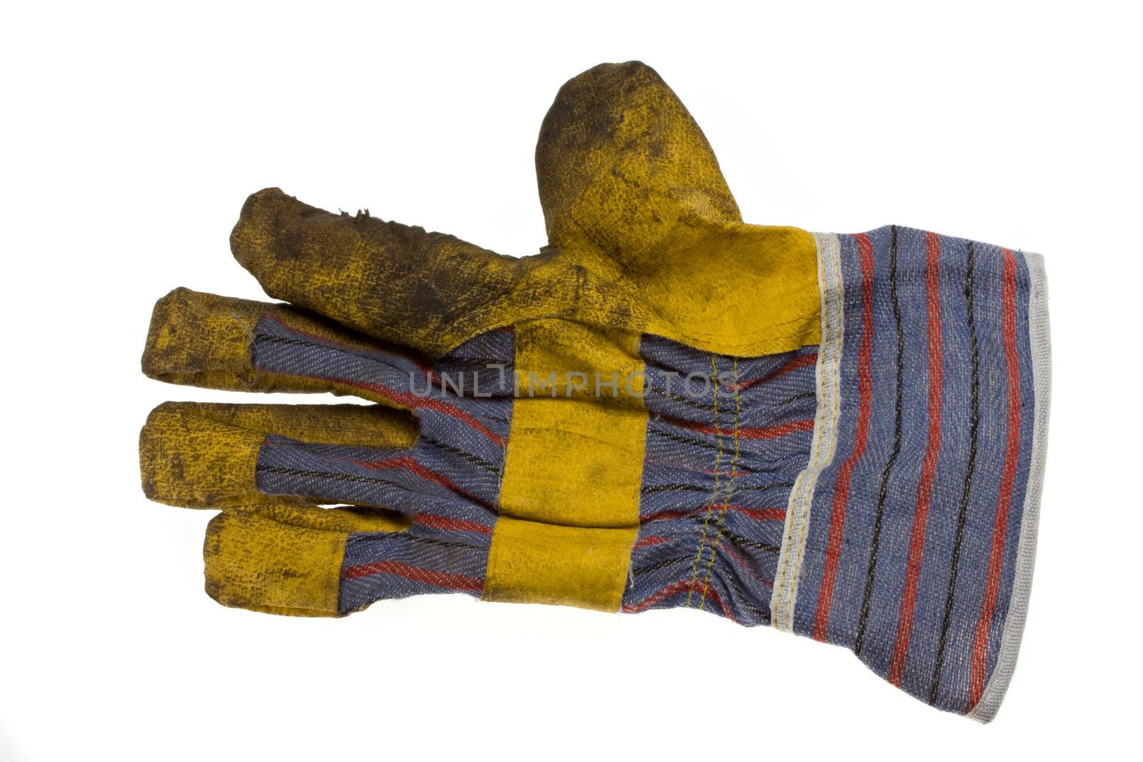 single dirty used work glove isolated on white background by bernjuer