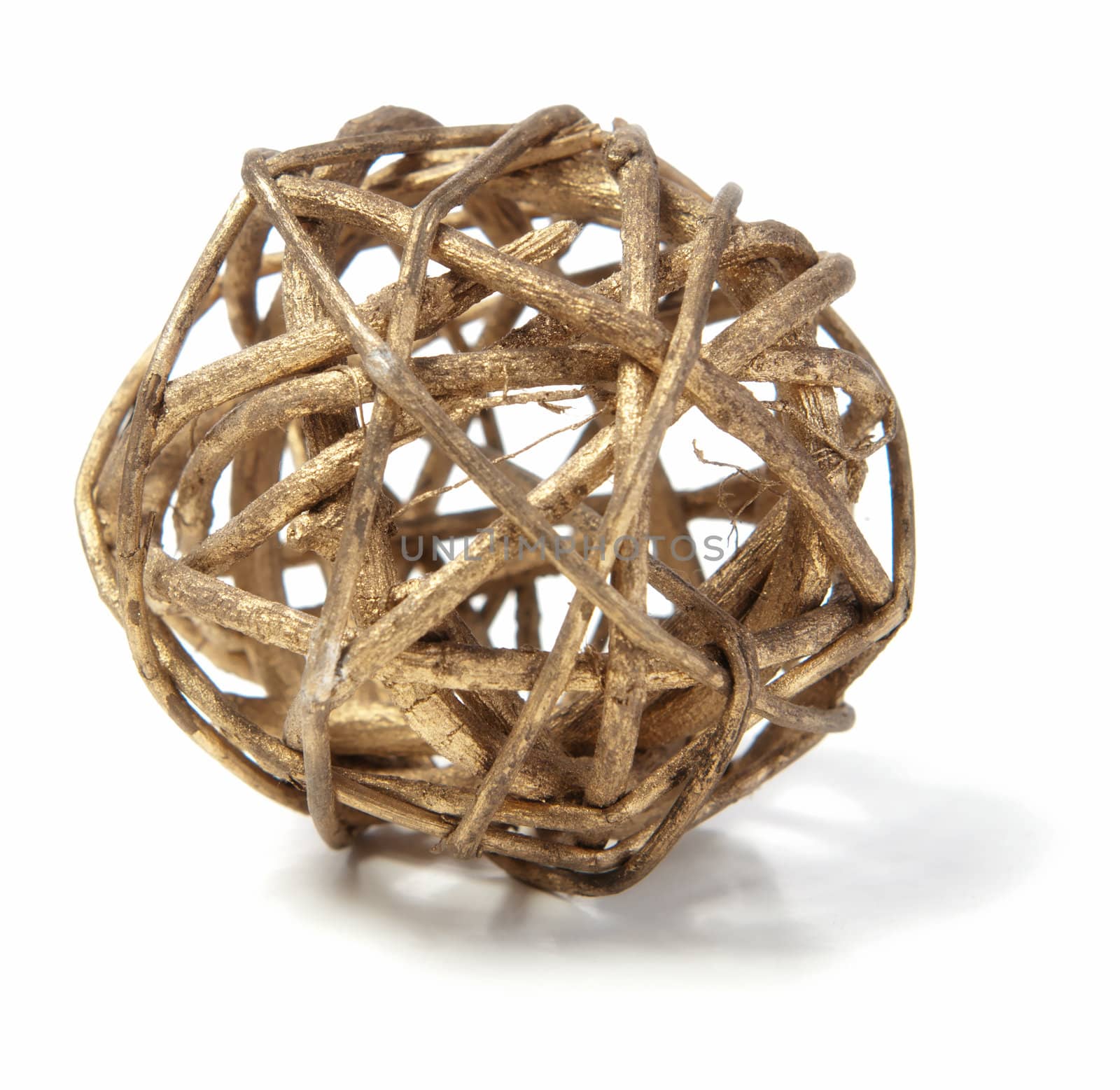 A decorative wicker wooden ball isolated against a white background.
