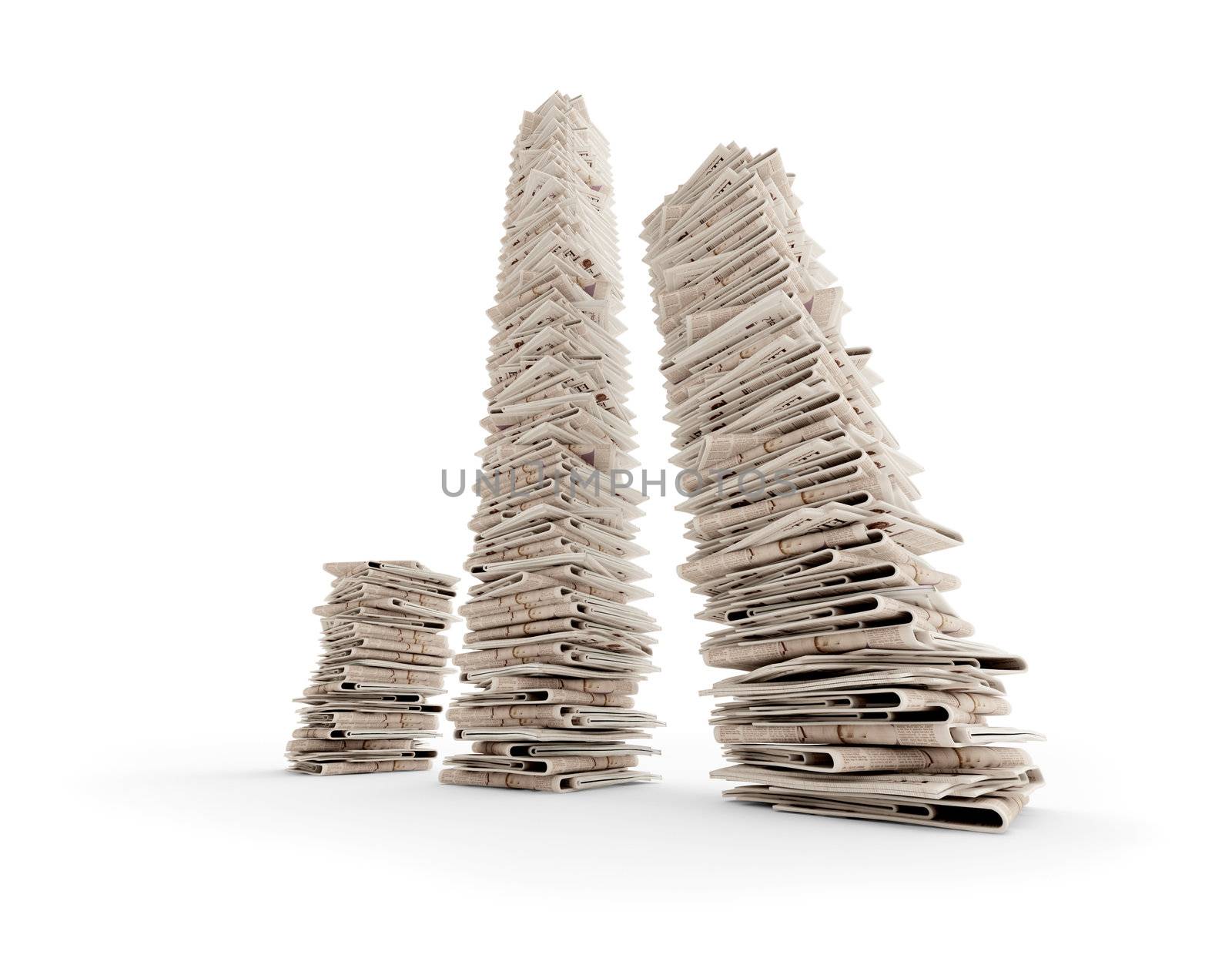 tree isolated newspaper towers (3D rendering)