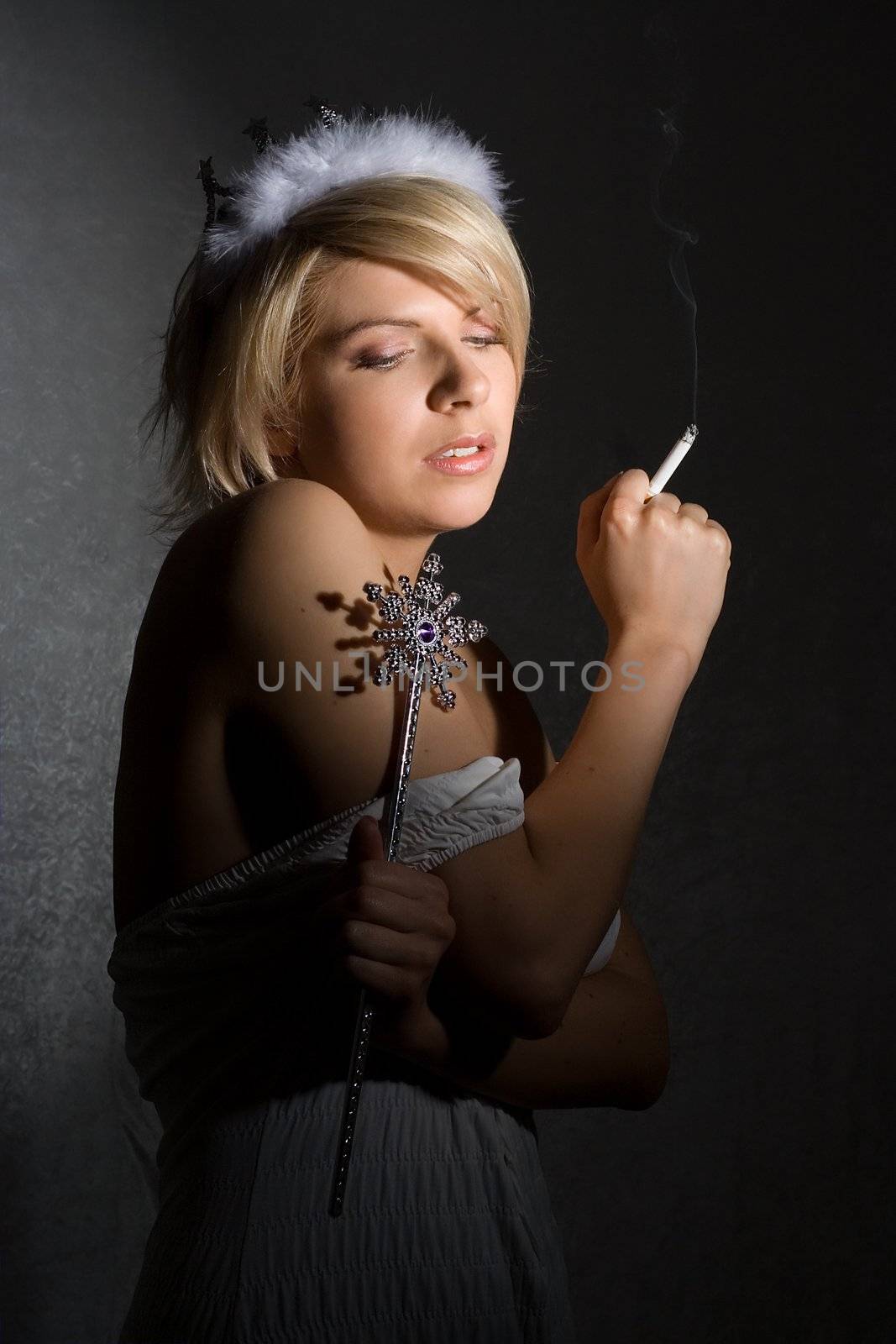 smoking girl in princess outfit