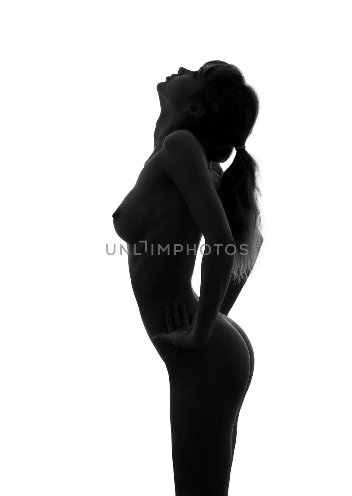ponytail girl black and white silhouette