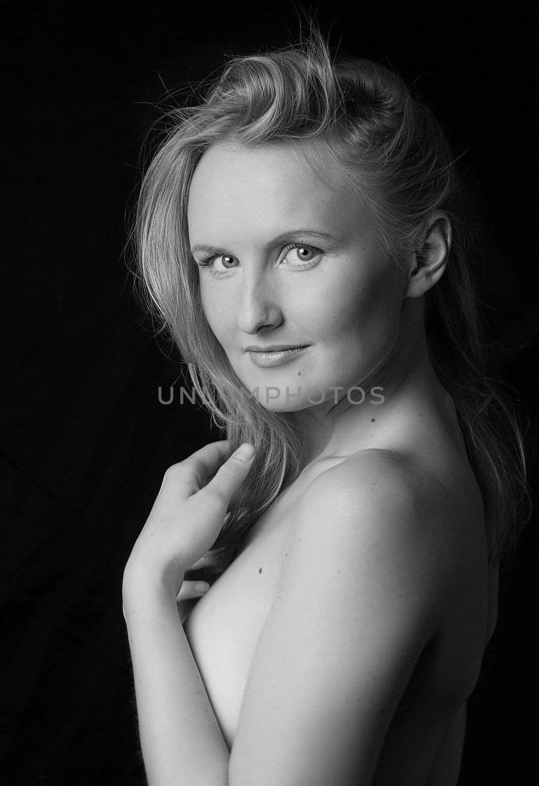 black and white portrait of naked woman