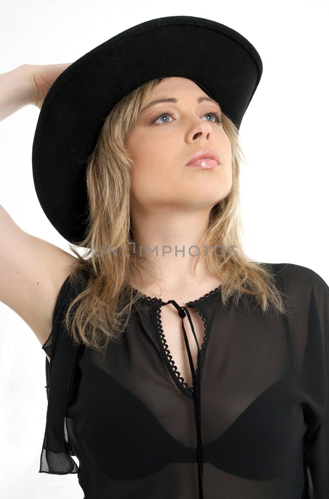 Pretty blond in black hat