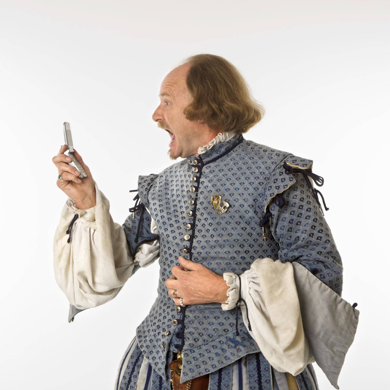 Shakespeare screaming at cell phone. by iofoto