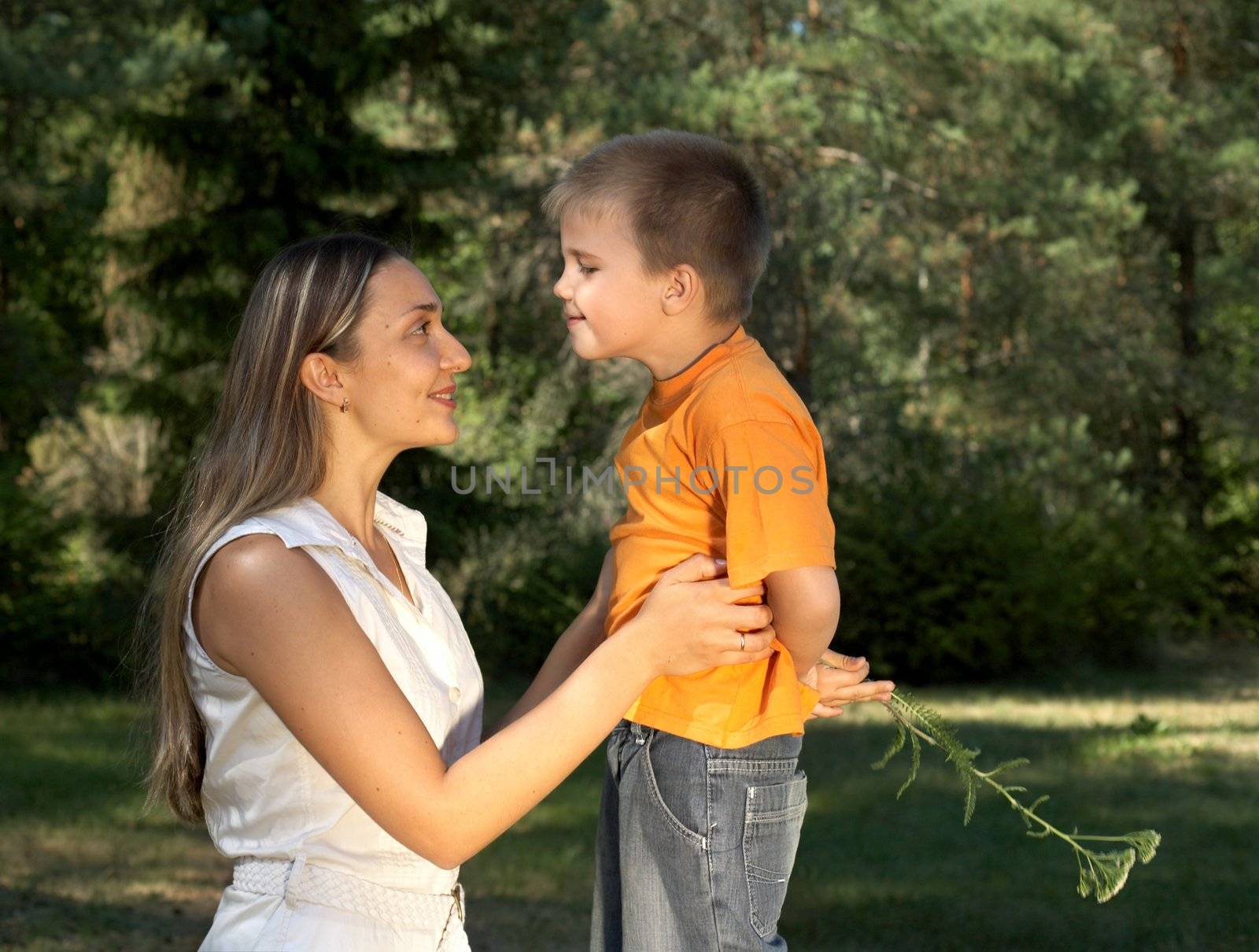 little gentleman surprising his mother