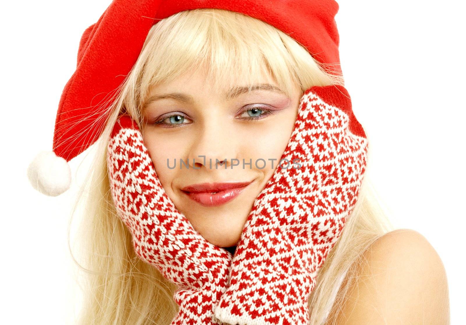 pretty girl in christmas hat